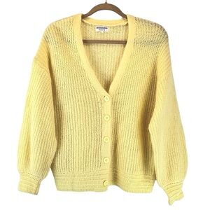 Bonobo Instinct Wool Mohair Blend Cardigan Sweater Open Knit Yellow Sz M